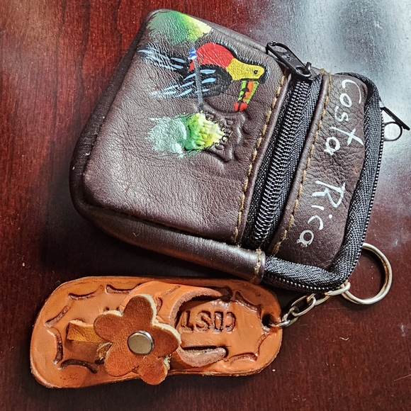 Set of Two Leather Costa Rica Keychain and coin pouch souvenirs NWOT - Picture 6 of 6